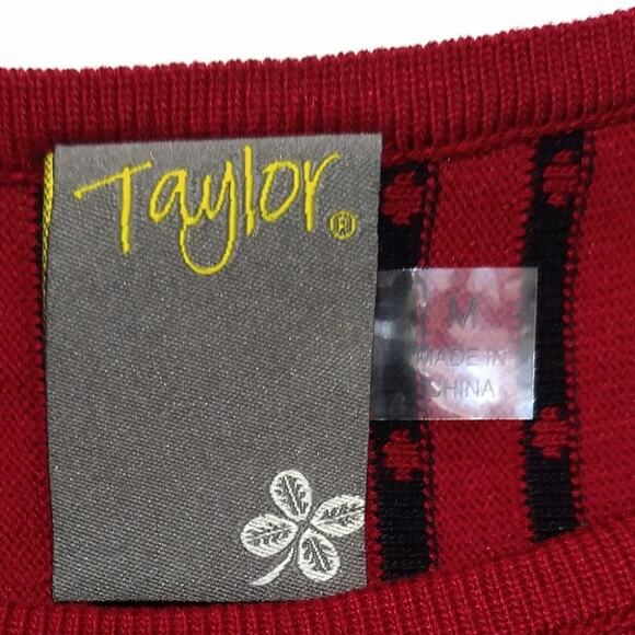 Taylor Short Sleeves Red & Black Dot Knit Sweater Dress Size Medium (M) - Picture 5 of 9